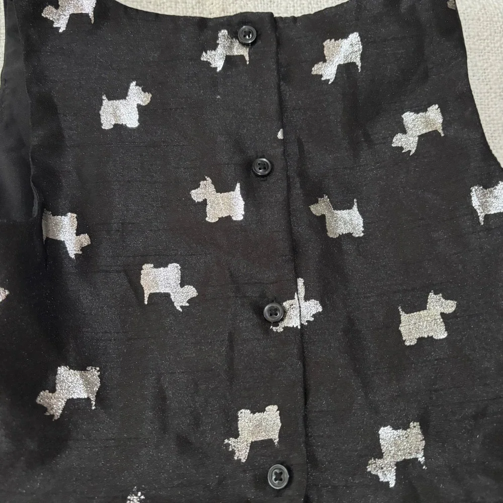 Gymboree Girls Black Silver Metallic Scottie Dog Party Dress Size 6 Holiday Bow